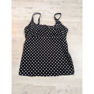 Lands' End Tankini Top Swimsuit women's 8‎ black white polka dot modest Beachy